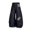 American Streetwear Jeans Loose Wide-Leg Bootcut Pants Vintage Leopard Patchwork Long Length Teens
