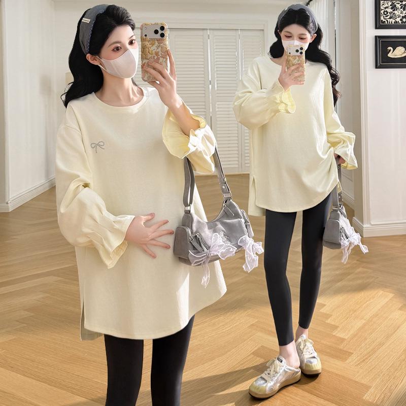 2026 Trendy Plus Size Maternity T-Shirt - Loose Fit, Casual Spring/Autumn Fashion for Moms