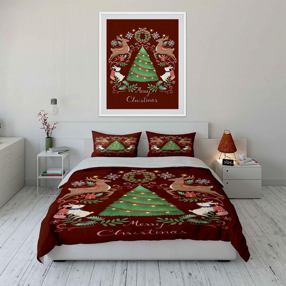 Green Tree, Reindeer, Wreath. Bedding Sets Duvet Cover Sets Duvet Covers Pillowcases(1 * Duvet Cover 2 * Pillowcases Without Duvet Insert)