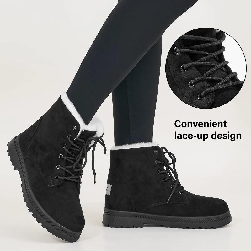 Winter Snow Boots For Women Warm Fur Lined Ankle Booties Lace Up Slip On Outdoor Walking Womens Boots Lady Fashion Shoes