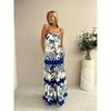 VEZFAA Women's Fashion Summer Spring Colour Block Print Sleeveless Suspenders High Waist Casual Dresses