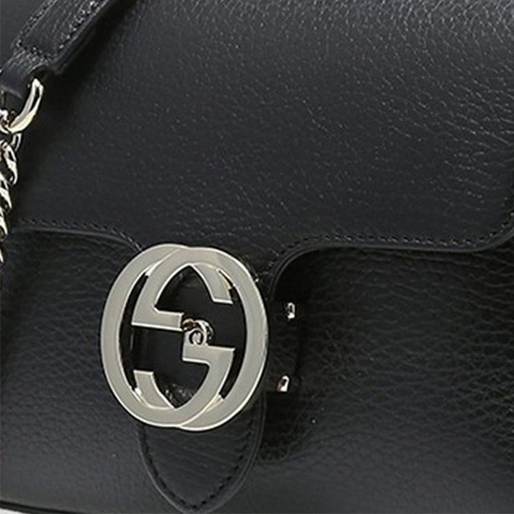 Gucci Double G Buckle Chain Litchi Grain Leather Messenger Accordion Shoulder Crossbody Mini Bag Women bags Black 607720-CAO0G-1000