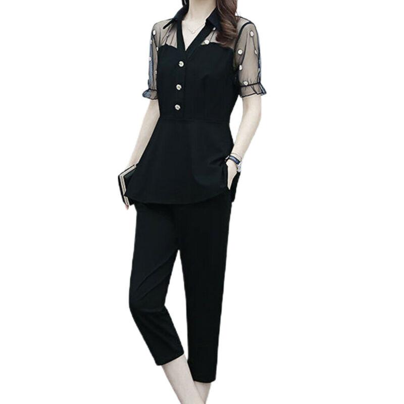 Short Sleeve Blouses Pants Suit 