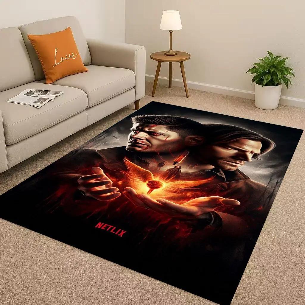3D Supernatural Sam Dean Winchester TV Living Room Non-Slip Area Rug Soft Carpet for Bedroom Playroom Sofa,Home Decor Doormat