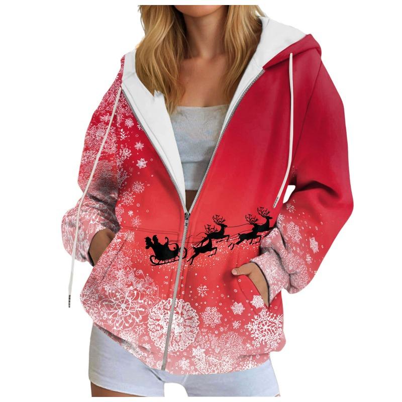 Autumn Winter Hooded Hoodies Women Casual Streetwear Zip Up Sweatshirts Long Sleeve Christmas Harajuku Graphic Hoodies Coats