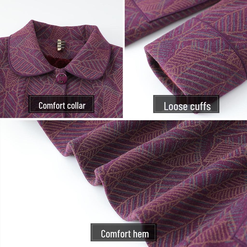 Women's Winter Velvet-Enhanced Lapel Jacket for Middle-Aged and Elderly: Grandma's Warm, Stylish Cotton Wear