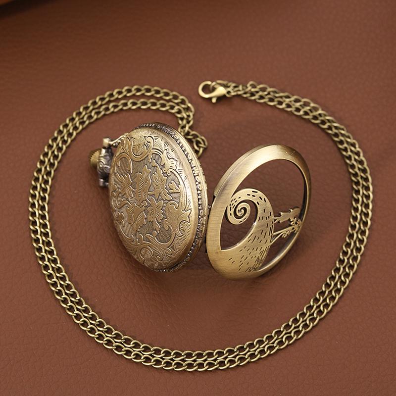 Men Watch Classic Vintage Carved Bronze Pocket Watch with Chain Necklace Vintage Quartz Pendant Watches Clock Chain Mens Women