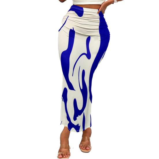 Women Fishtail Skirt Zebra Pattern Hip-Covering Maxi Skirt High Waist Office Lady Long Skirt Work Leisure Daily Wear
