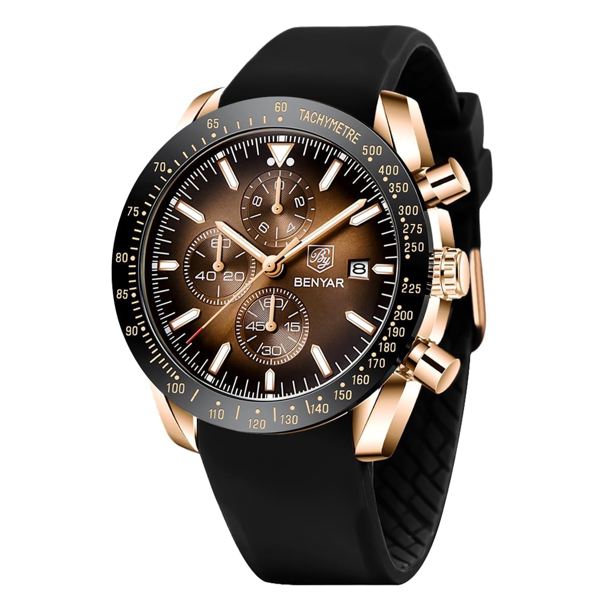 

Benyar Men s Chronograph Watch 30M Water Resistant Formal Leather Band Quartz Stylish Brown Silver Blue