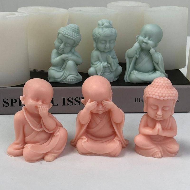 Buddhas Monk Shape Silicone Molds DIY Epoxy Resin Molds Table Ornament Mould Candle Plasters Making Tool Easy-to Clean