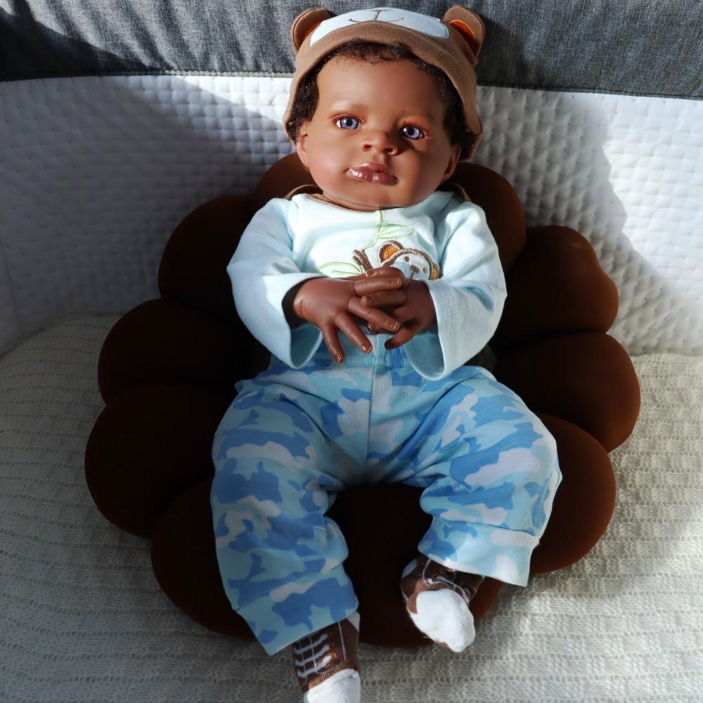 20 Zoll Hochwertige Bemalte Reborn-Puppe Lanny Dunkelhäutig Süße Puppe Simuliertes Baby