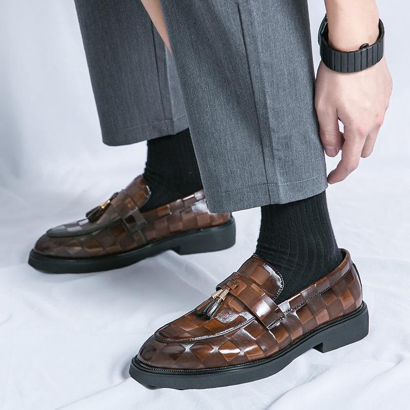 Men's Shoes Large Size New Casual Leather Shoes Fashion Men's Patent Leather Fringed Leather Shoes British Style Business Dress Shoes