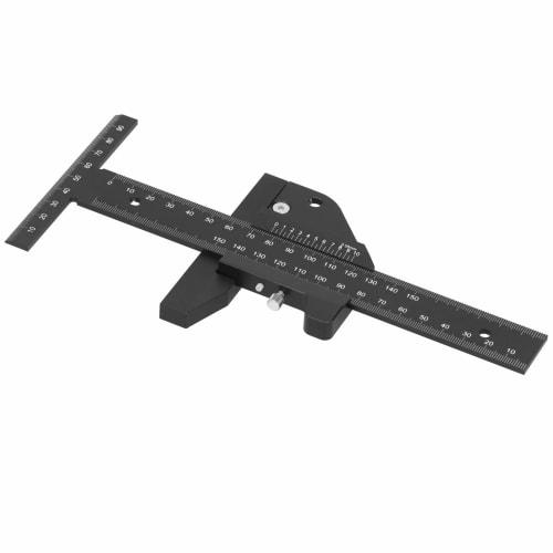 BIKING Carpentry Marking Ruler, Woodworking Ruler, Aluminum Alloy T-Type Scriber, Carpentry Measurement Marking Gauge Tool, Black