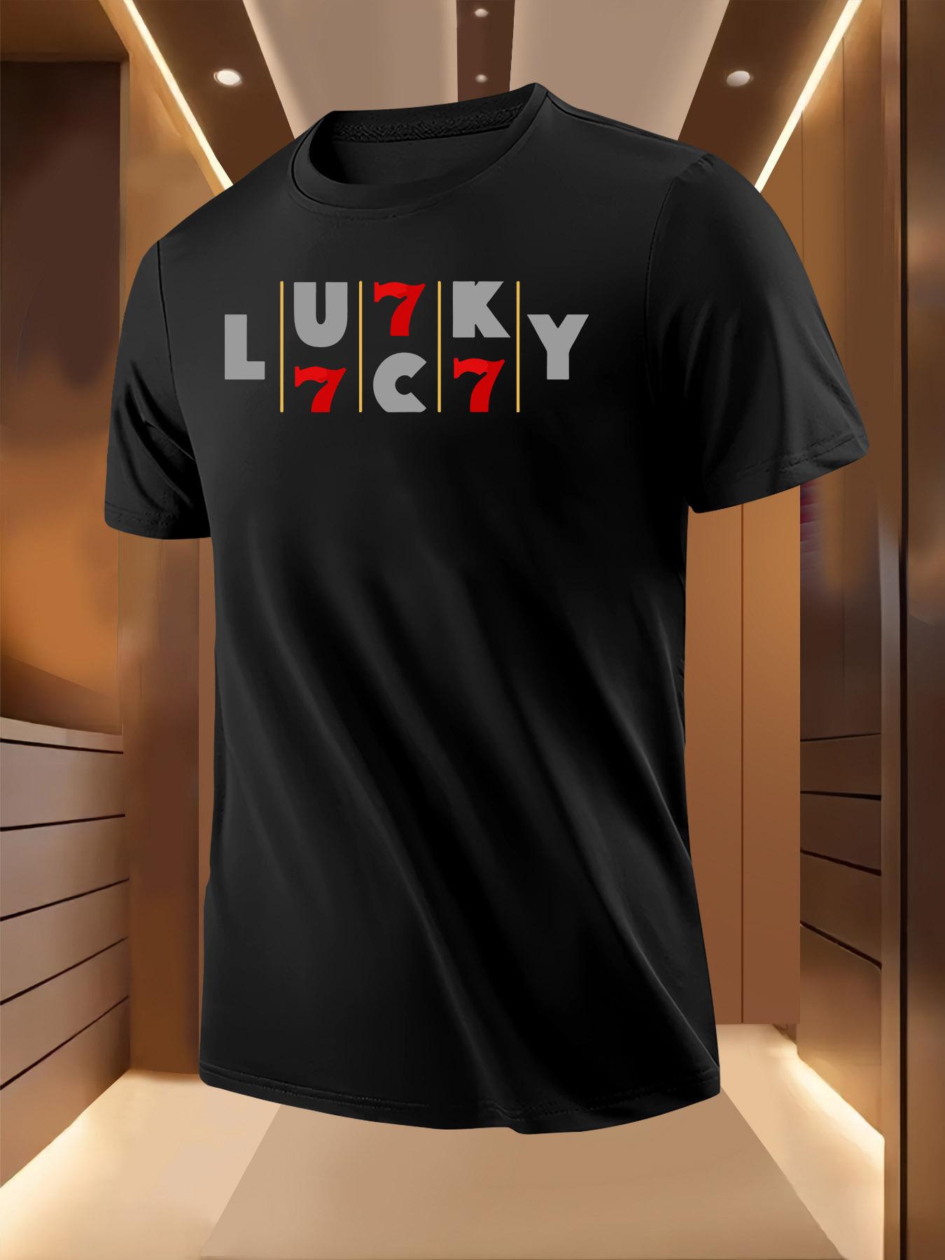 Patterned Tshirt with Lucky Letter and Number Print XXL