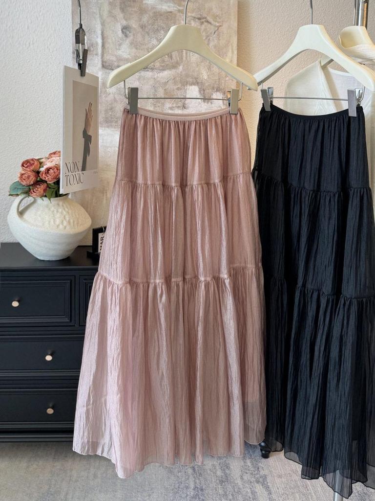 Spring 2026 High-End Draped A-Line Pearlescent Gauze Skirt for Women