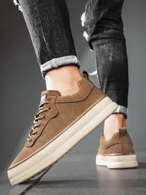 Male Shoe With Laces Khaki Spring Autumn Men's Casual Shoes Retro Luxury Sale Size 44 On Walking Vulcanize Trends 2026 Sneakers