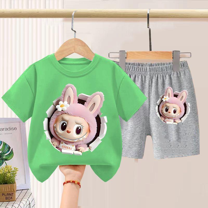 Children's LBB Short-sleeved Two-piece Set, Summer Boys' and Girls' Thin Pure Cotton T-shirt and Shorts Set