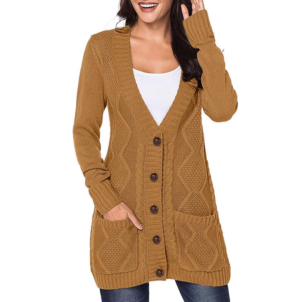 Autumn/Winter V-Neck Single-Breasted Long Cardigan for Women - European American Knitwear