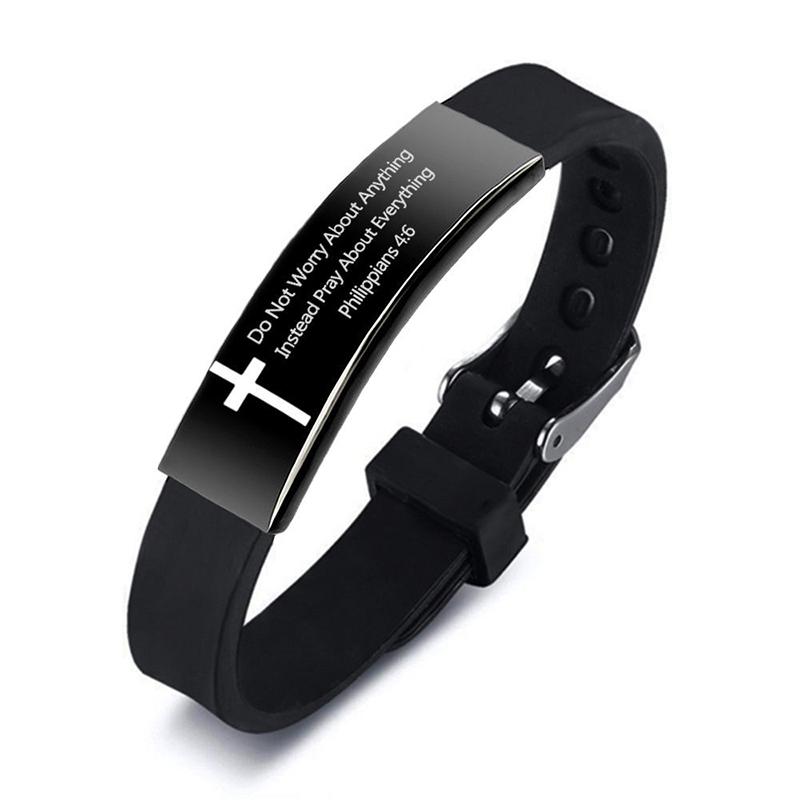 Brățară din oțel inoxidabil Biblia creștină de modă Brățară Cruce gravată Scriptura Psalm Brățări de cuplu Bijuterii religioase pentru bărbați și femei