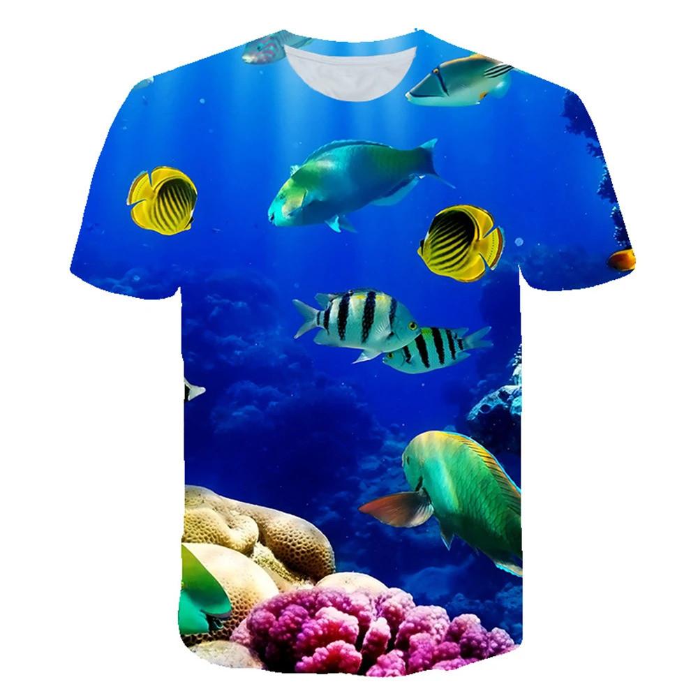Kids 3D Ocean Pattern Round Neck Short Sleeve T Shirt For School Outdoor Holiday Daily Casual Leisure Daily Wear