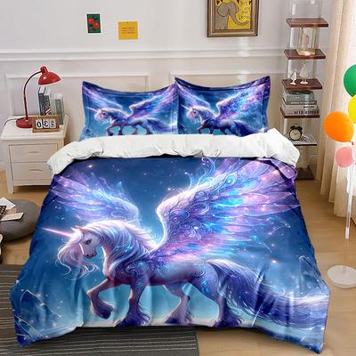 Fantasy Unicorn Trio Set Design Exquisite Three-Piece Bedding Set Gift For Kids And Adults