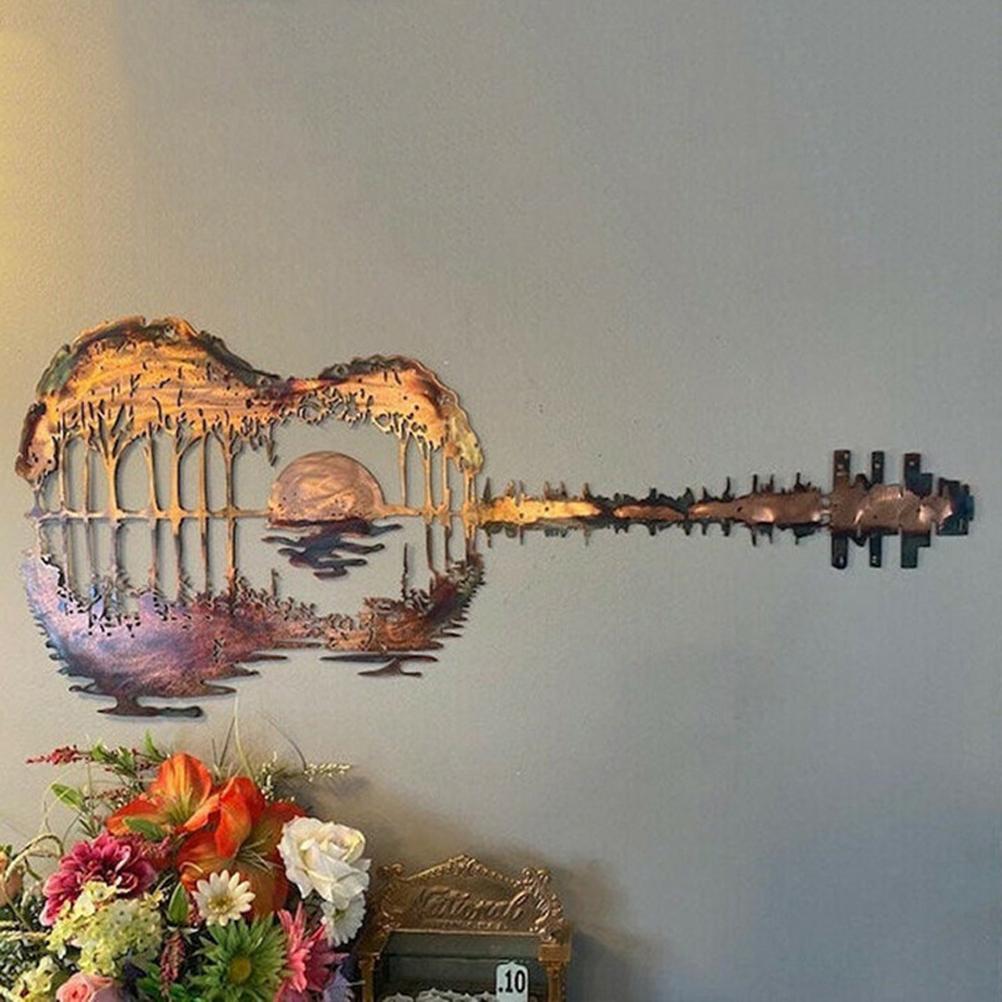 Guitar Metal Wall Art Retro Wall Decor Hanging Wall Ornament for Indoor Outdoor Office Home Music
