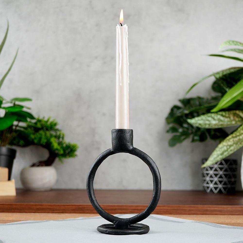 Black Metal Candlestick Stand for a Long Candle Decorative Table 15 cm