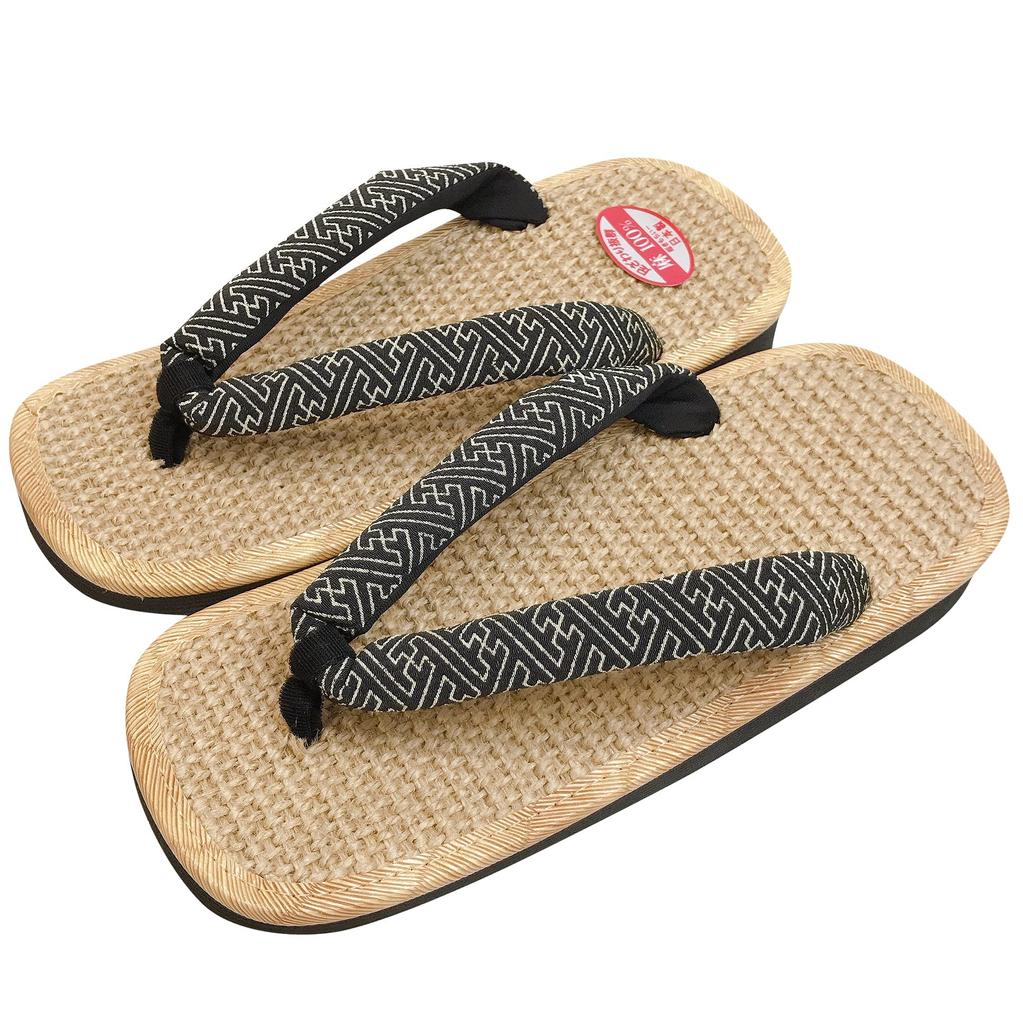 Edoten Geta Made in Genuine Hemp Zori Black Sponge Japanese Patterned Saaya Size L Sandals, Japan, Outerwear, Japanese-Style Sandals, Sole,