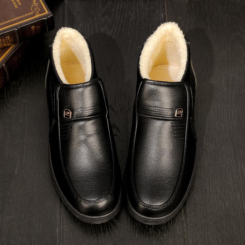 Winter warm velvet non-slip men's casual high-top cotton shoes the elderly cotton shoes men's leather men's cotton shoes 2025