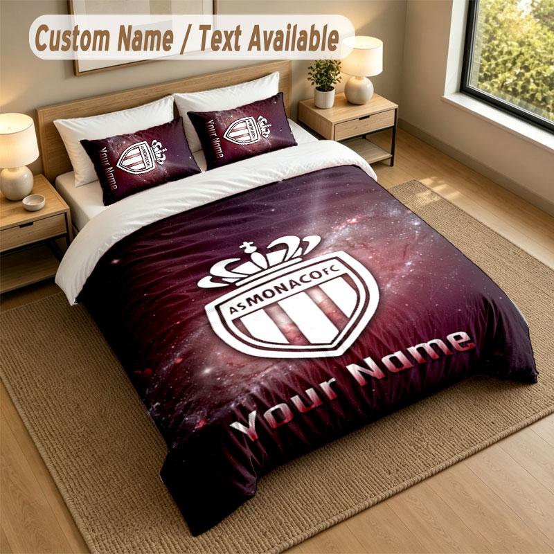 Bedding Set 1 Duvet Cover 2 Pillowcases Monaco FC Print Soft Bed Linen Bedroom Decor