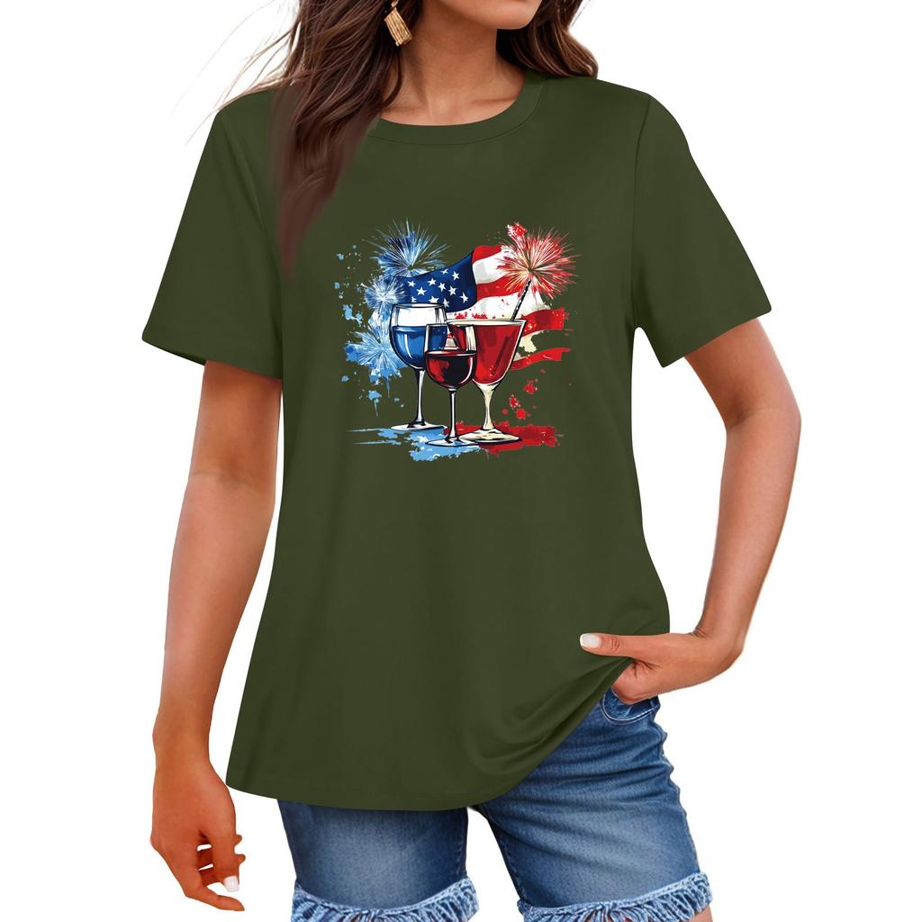 Dámská módní ležérní tištěná tričková halenka s kulatým výstřihem a krátkým rukávem Tričková halenka Halenka