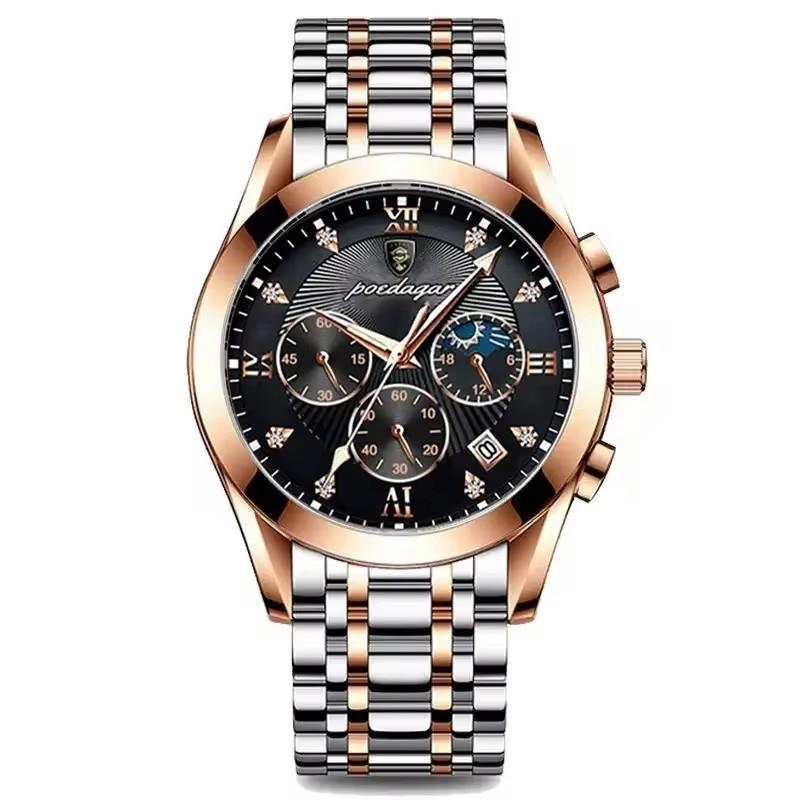 Poedagar 820  Custom Men Quartz Watch Leather & Stainless Steel Strap Sport Business Watch Bulk /ODM Wristwatch