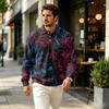 Men's Fall Casual Knit Pullover, Long Sleeve Collared Top with Pocket, Printed Outdoor Wear