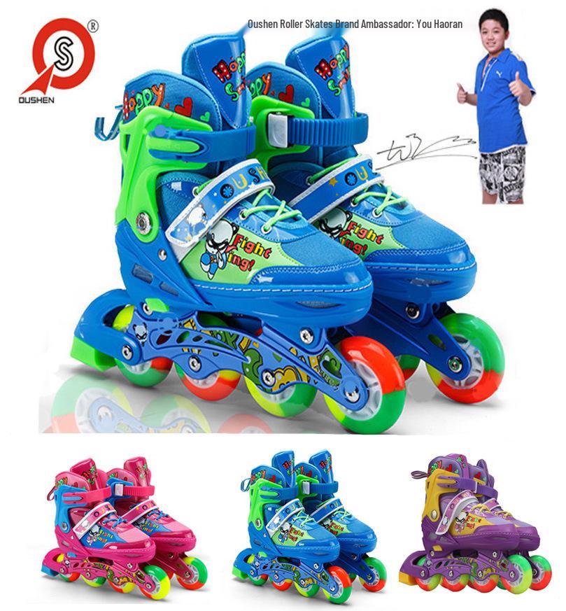 Oushen Adjustable Color-block Children s Flash Roller Skates Adjustable M 35-38