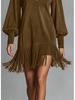 Western Cowboy Faux Suede Fringed Slim Fit V-Neck Dress for Women