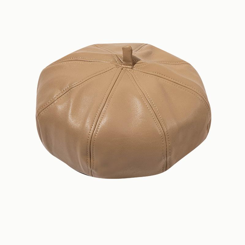 Women Pu Leather Beret French Artist Spring Beanie Hat Cap Vintage Plain Beret Hats Solid Color Elegant Lady