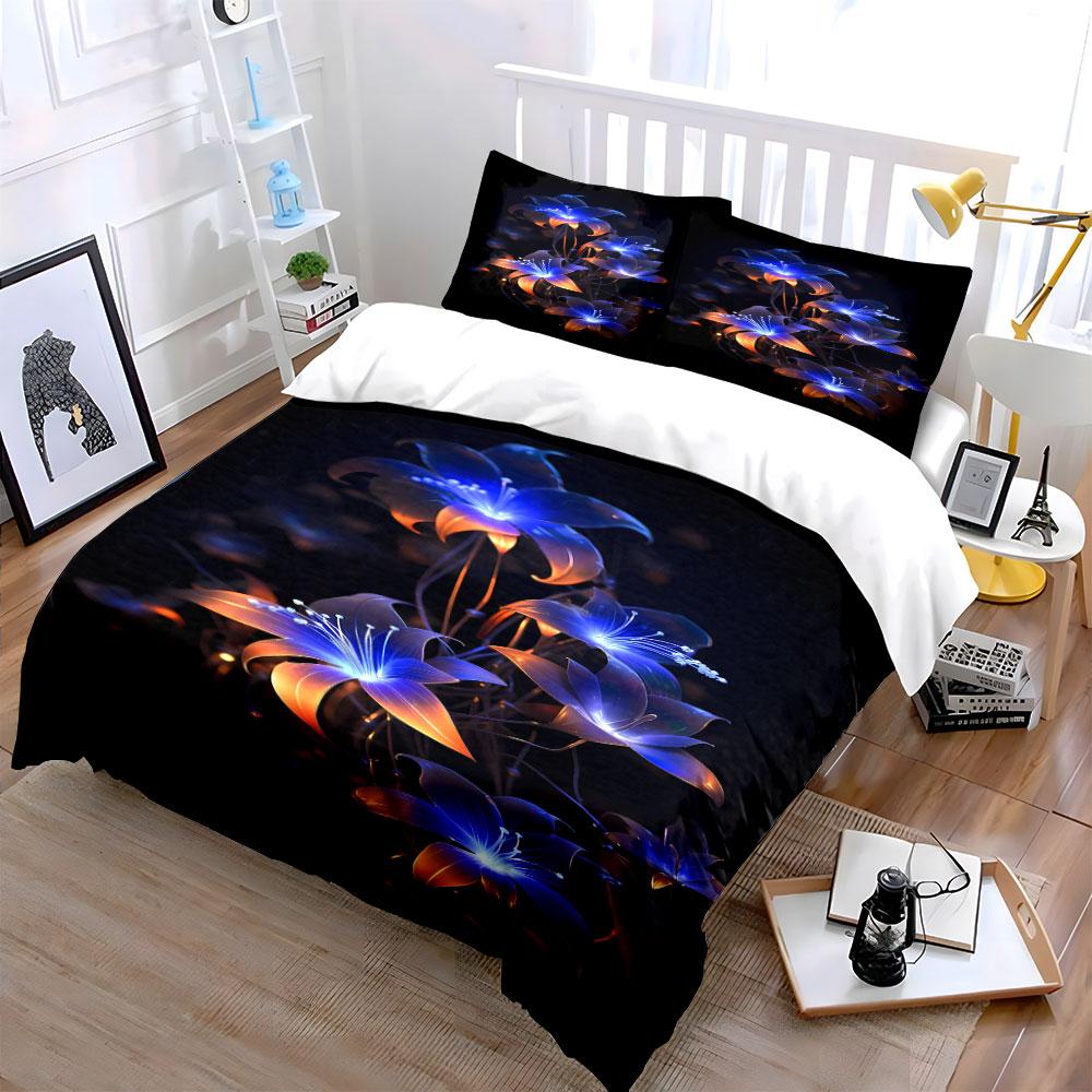 Blue and orange lilies. Bedding sets Duvet cover sets Duvet covers Pillowcases(1*Duvet Cover 2*Pillowcases without duvet insert)