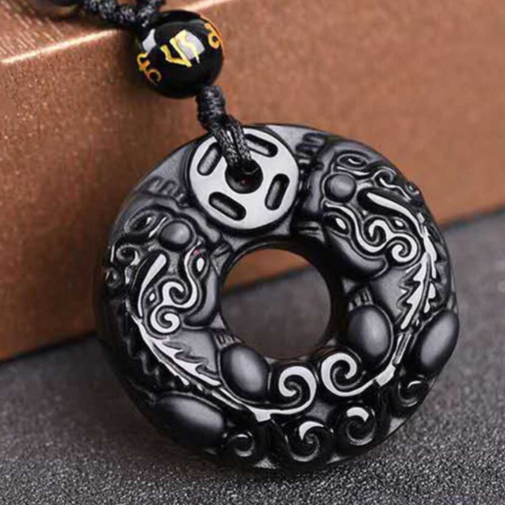 100 % natürlicher Obsidian, geschnitzter Pi Xiu-Glücksamulett-Anhänger, Reiki-Heilkette, Stahl, Frauen, Kreuzanhänger, Energieschmuck