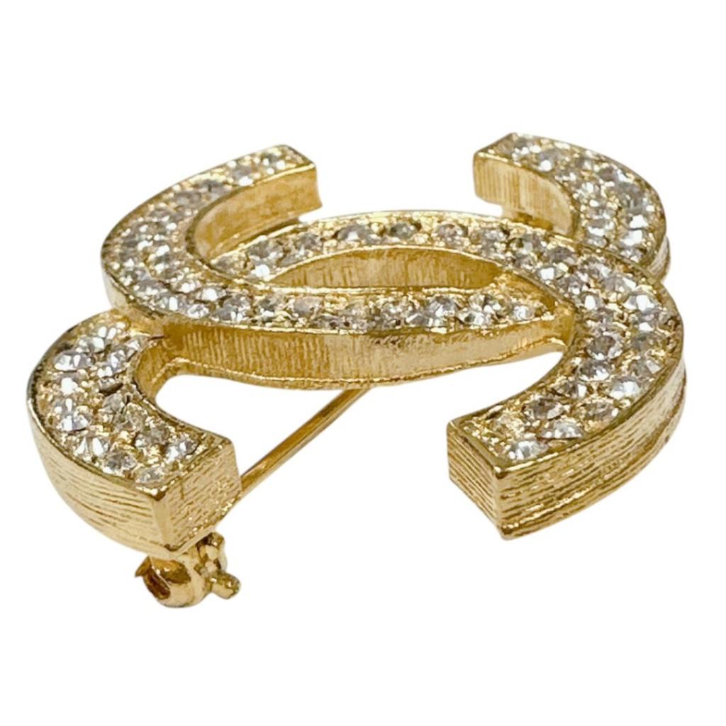 Chanel סיכת דש עם אבני חן סימן COCO סיכה וינטג' מצופה זהב זהב נשים משומשת
