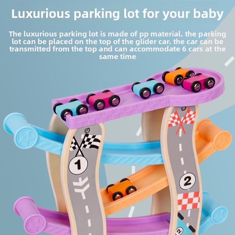 Six Layer Bright Color Glide Car Wooden Construction Toy For Kids Play And Development