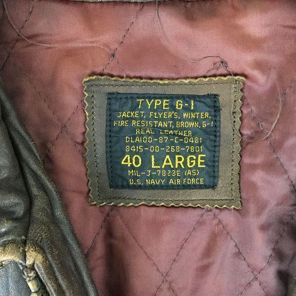 US NAVY Echte Lederjacke TYP G-1 Herren L Dunkelbraun Hergestellt in Korea Militär Bomber(GEBRAUCHT)