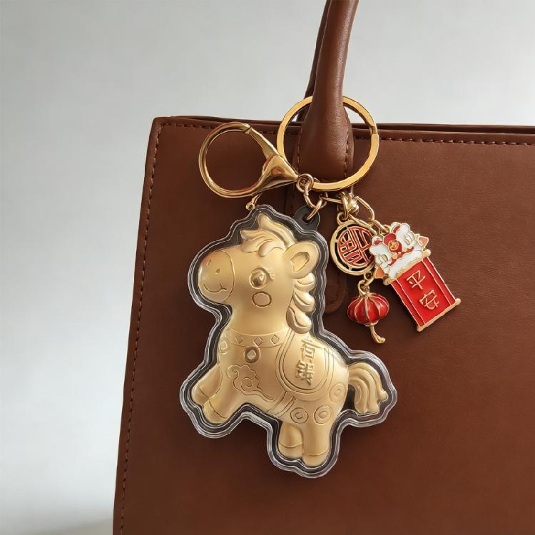 Festive Golden Foil Horse Keychain Symbolizing Wealth Luck And Safety In 3 Styles Prosperity Key Pendant Accessory