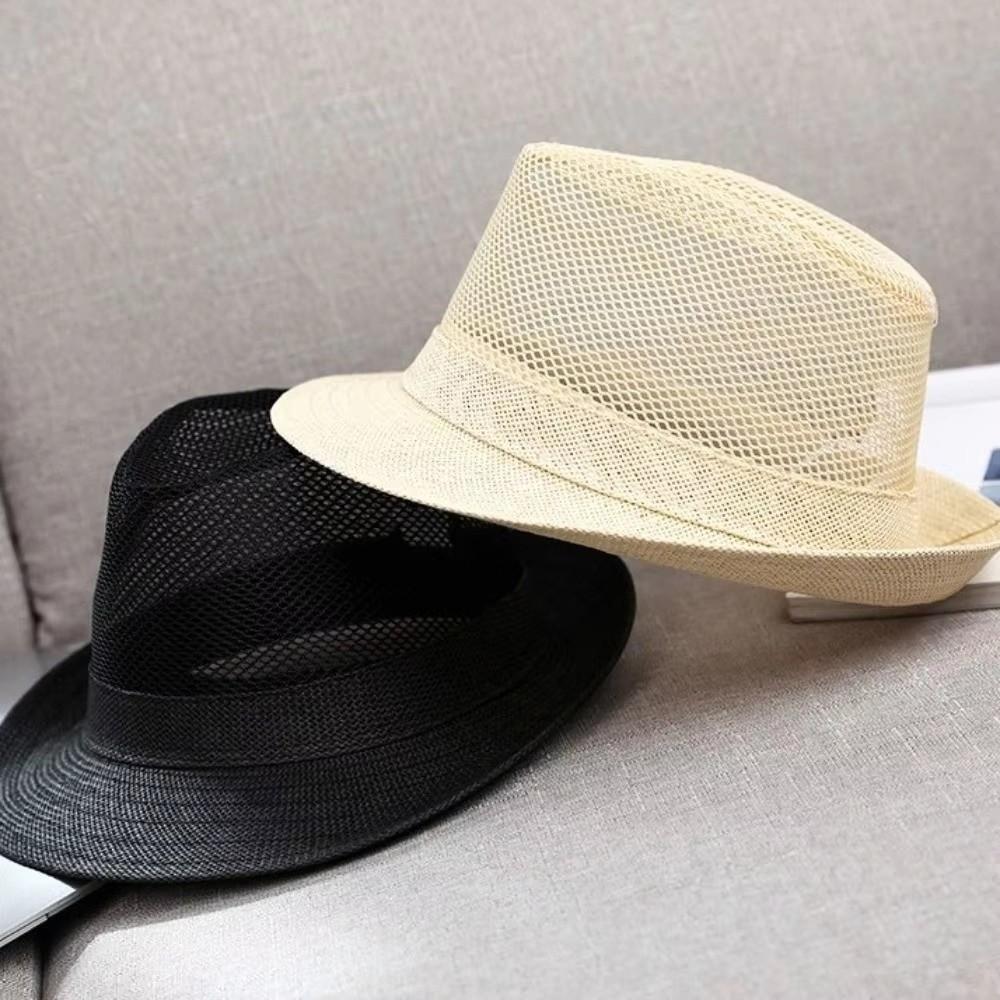 Διαπνέον Πλεκτό Ψάθινο Καπέλο Ελαφρύ Καπέλο Παραλίας Jazz με Υφή Λιναριού Κοίλο Καπέλο Ηλίου για Υπαίθριες Δραστηριότητες