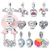 925 Silver Sisters On Swing Heart Charm Beads DIY Bracelet Fine Jewelry Gift for Women Sister Forever