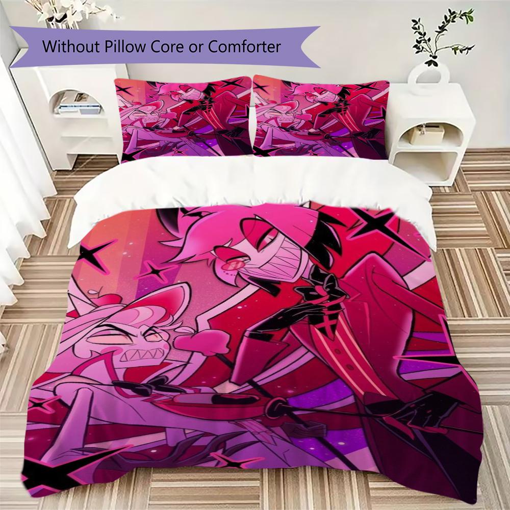 Hazbin Hotel Muster Bettwäsche Steppset Bettbezug Kissenbezug Heimdekoration Geburtstagsgeschenk (1 * Bettbezug + 2 * Kissenbezug ohne Füllung)32