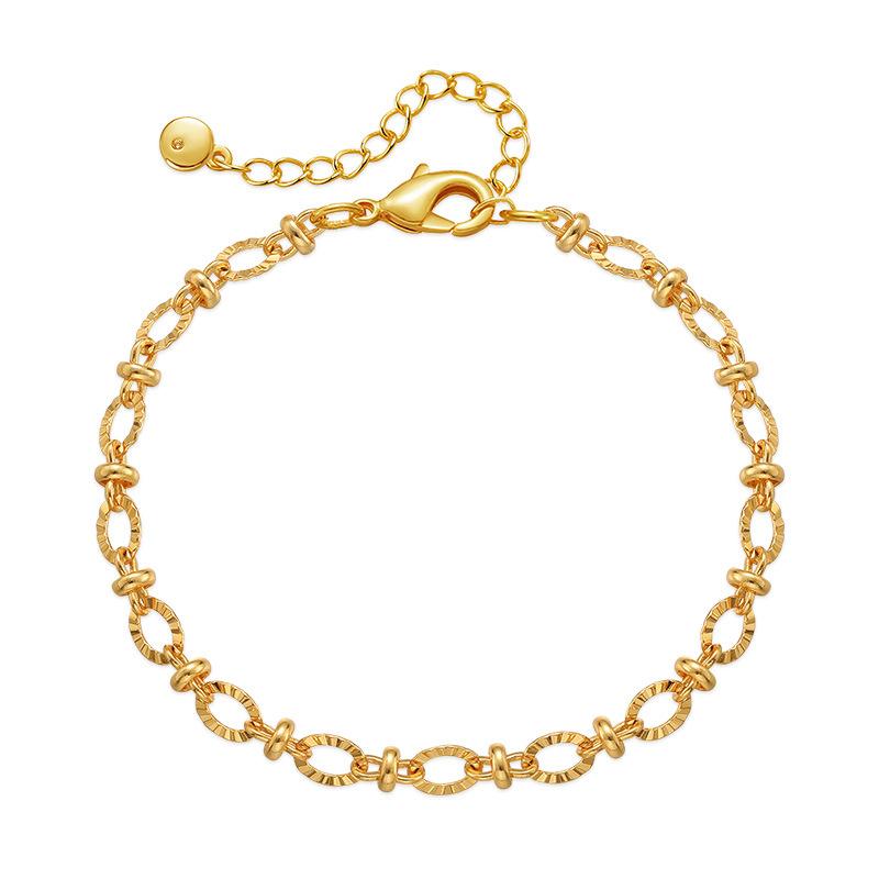 Gold Plated Textured Circle Link Bracelet With Extension Chain