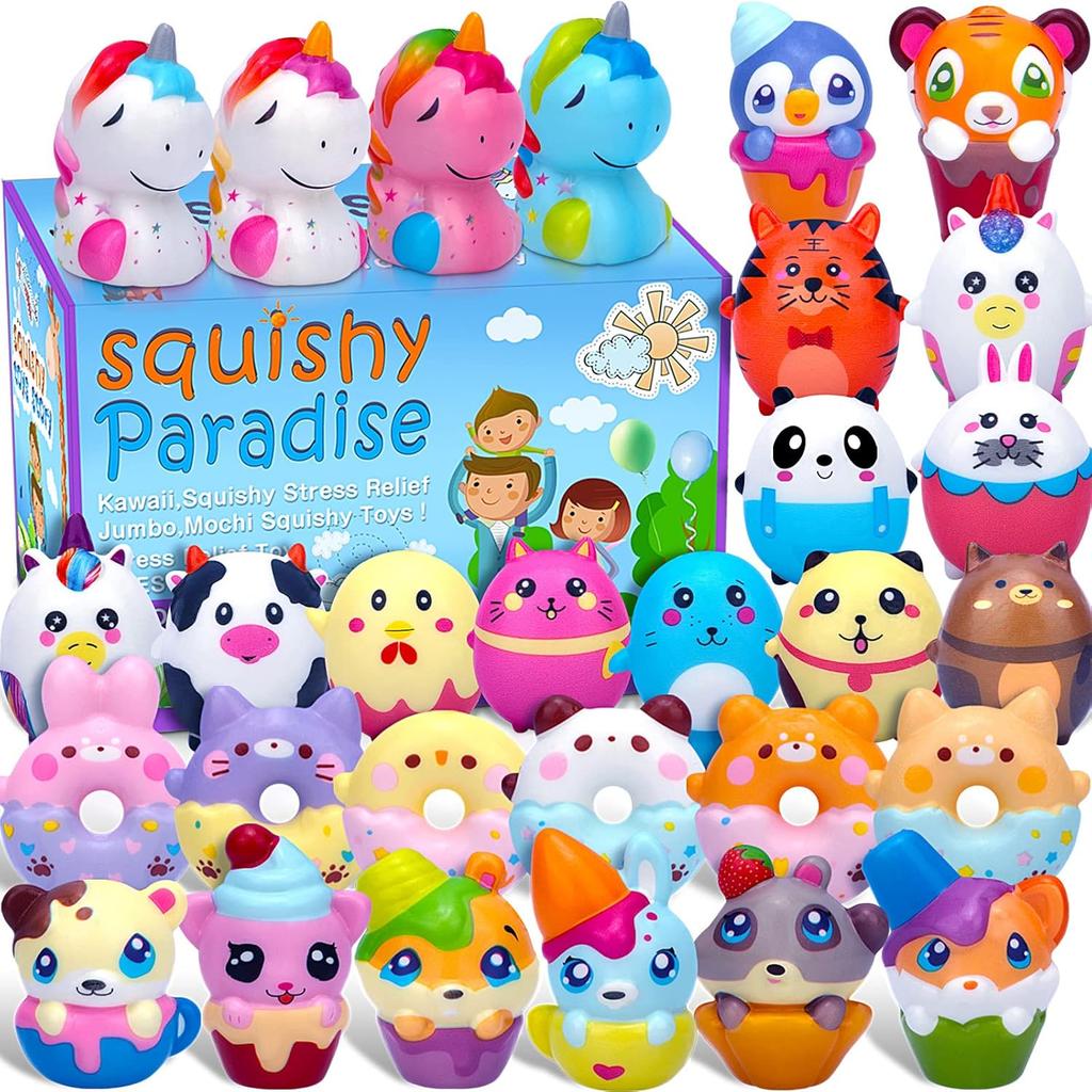 POKONBOY 30 Pack Squishy Toys for Kids Party Favors Bulk, Kawaii Animals Squishies Pack Unicorn Donuts Birthday Gifts for Boys Girls Classroom