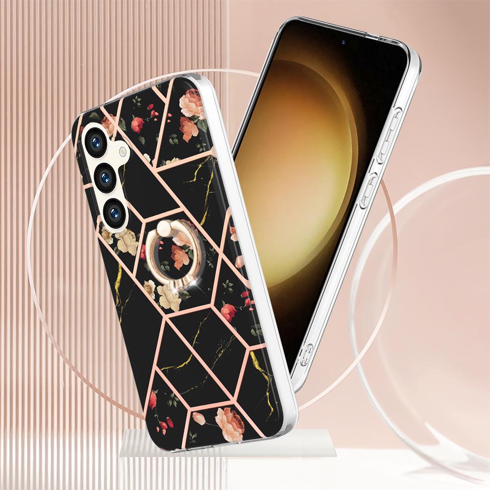 Schwarzes Marmor-Spleißen, abnehmbares Umhängeband mit Schnalle oder Anti-Fall-Ring oder Hülle mit glattem Design für Samsung iPhone, Xiaomi Redmi, Oppo, Nokia Moto …