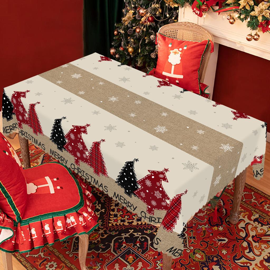 1 Piece Of Christmas Round And Rectangular Tablecloths Available In Various Sizes, Rural Farmhouse Christmas Tree And Exquisite Decorations Printed Pa