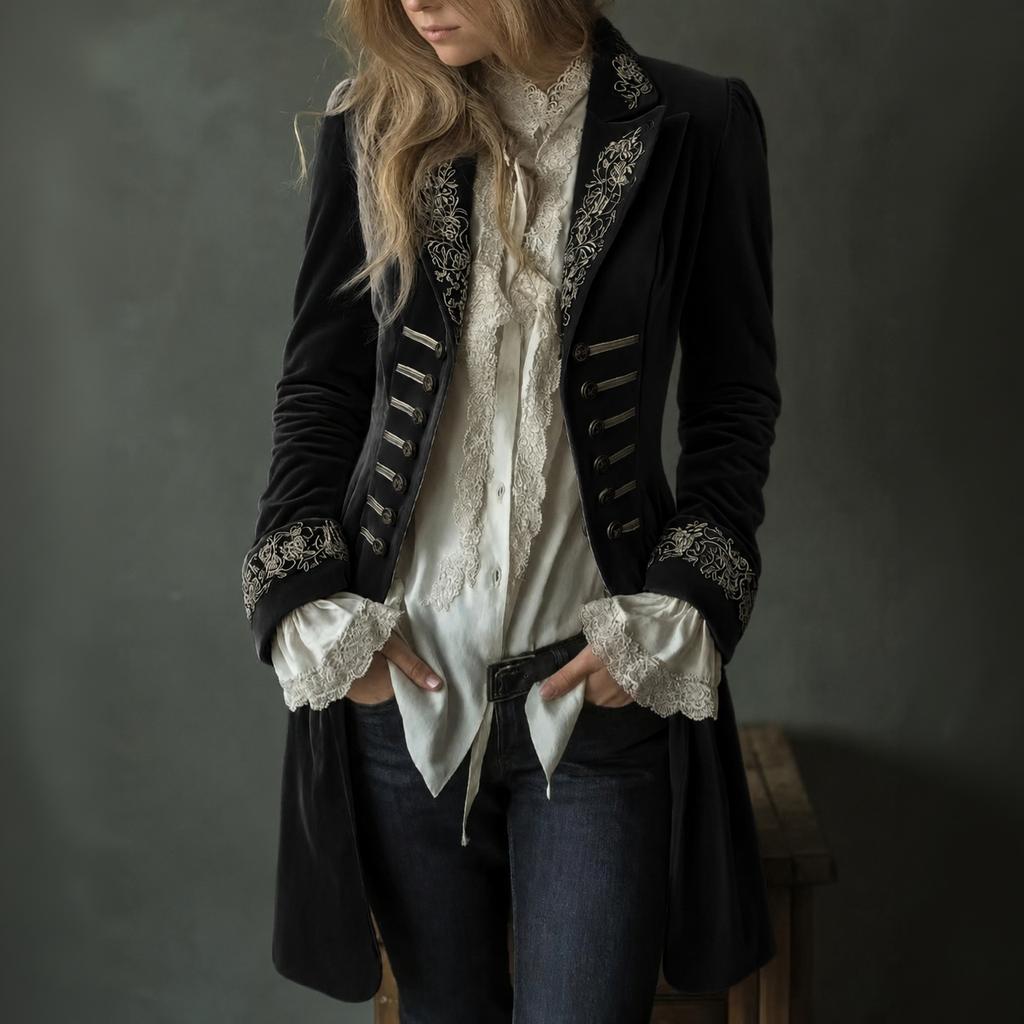 Women's Velvet Jacket, Long Sleeve, Embroidered Patchwork, Color